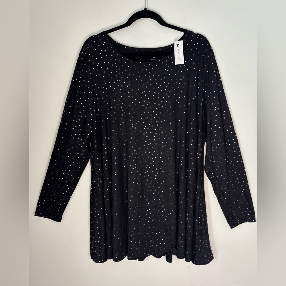 Lane Bryant Black Silver Dots 3/4 Sleeve Tunic Top-18/20 NEW Party Whimsigoth